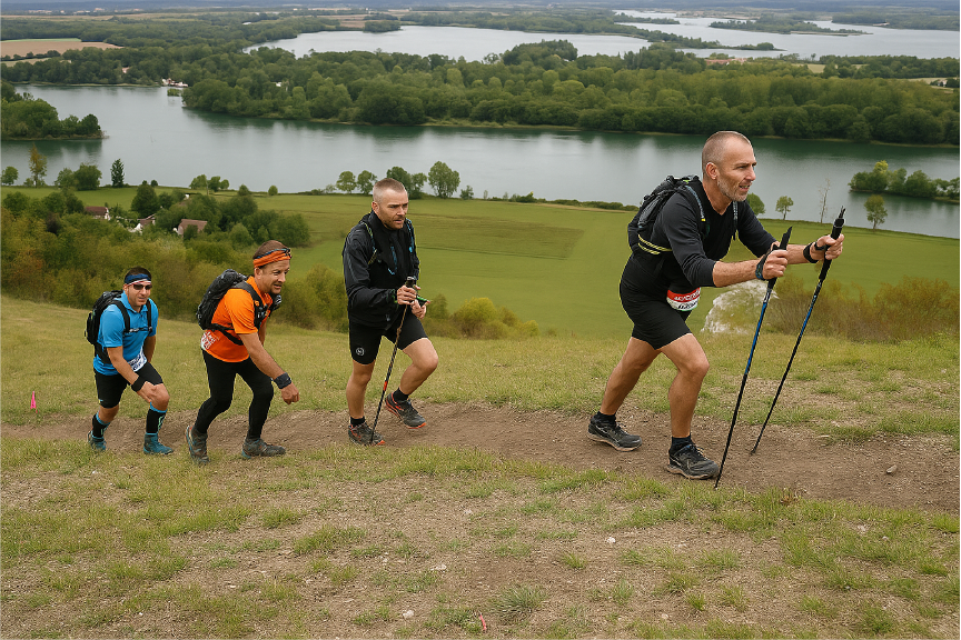 Coureurs trail des rois maudits bâtons parcours technique Normandie